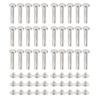 30 Juegos Remaches Tornillos Kit M4 Acero Inoxidable Cabeza Plana Redonda Cornamusa para Valla Tuercas para Encuadernación de Cuero