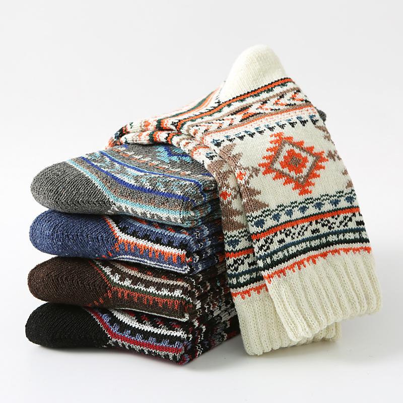 5/10 Pairs Autumn Winter Men's Retro Thick Knit Large Check Wool Socks Mid Calf Socks Comfortable