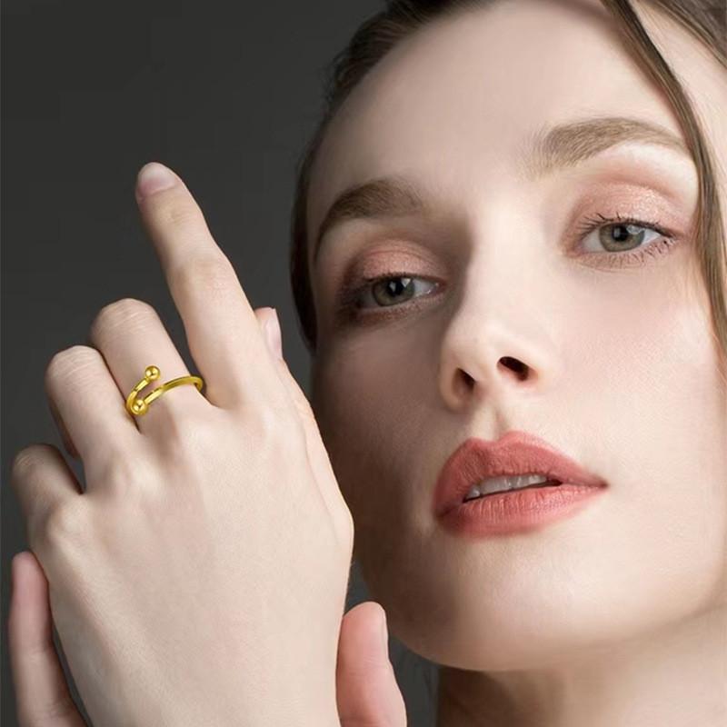 Vintage Beautiful Copper Gold Plated Bead Ring For Women Adjustable Fashion Piece Statement