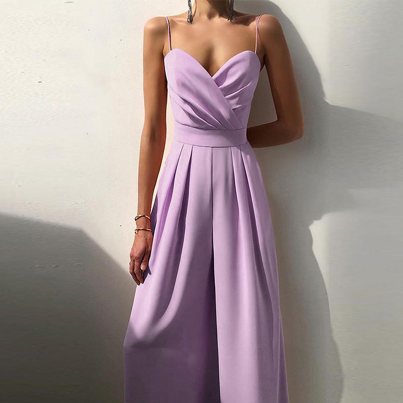 Spring Summer Casual Wide Leg Long Jumpsuit Female Solid Color Draped Slim Playsuit Women Elegant High Waist Strap Solid One Piece Romper