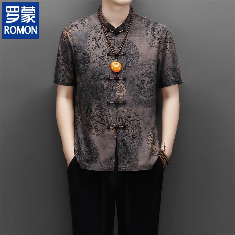 ROMON Men s New Chinese Style Stand Collar Short Sleeve Shirt 175
