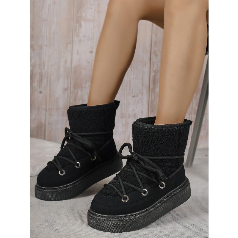 2025 New Arrival Plus Size Fashionable Warm Thick-Sole Slip-On Women's Snow Boots with Front Lace-Up