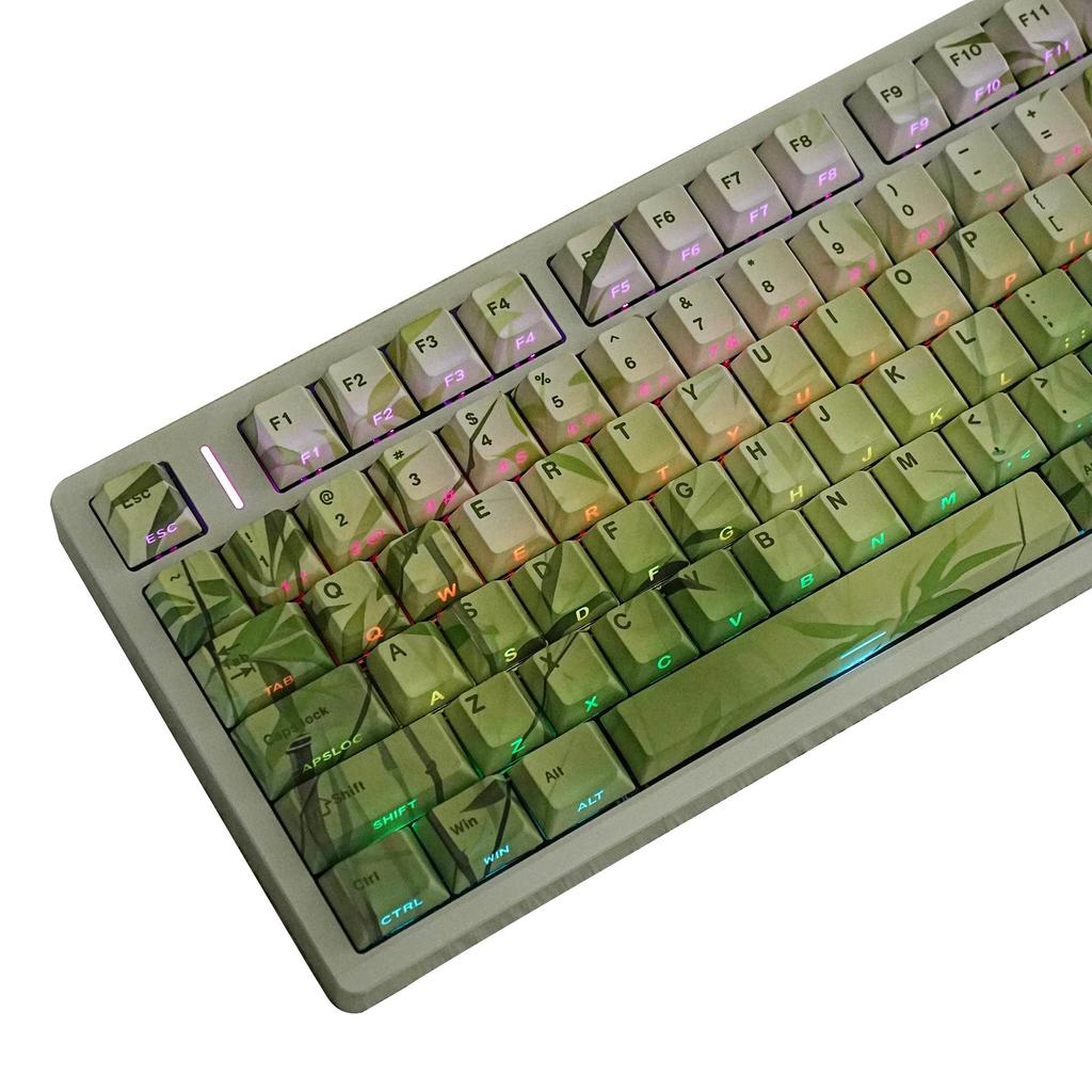 JCM Bamboo Forest PBT Keycap Set - Double-Shot Translucent with Korean, Russian, German, Spanish, French, Pinyin, and Wubi Layouts