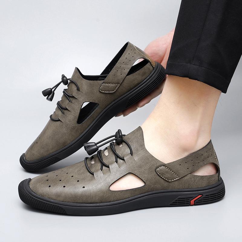 2024 Summer Sandals Men Leather Classic Roman Sandals Slipper Outdoor Sneaker Beach Rubber Flip Flops Men Water Trekking Sandals