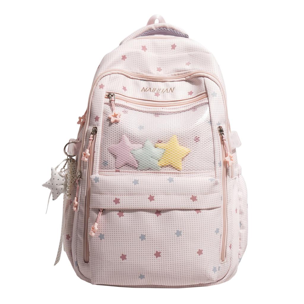 Schoolbag Star Printed Backpack Girls Middle School Middle School High School Students Teens Large Capacity Lightweight Schoolbag Girls Wind Backpack