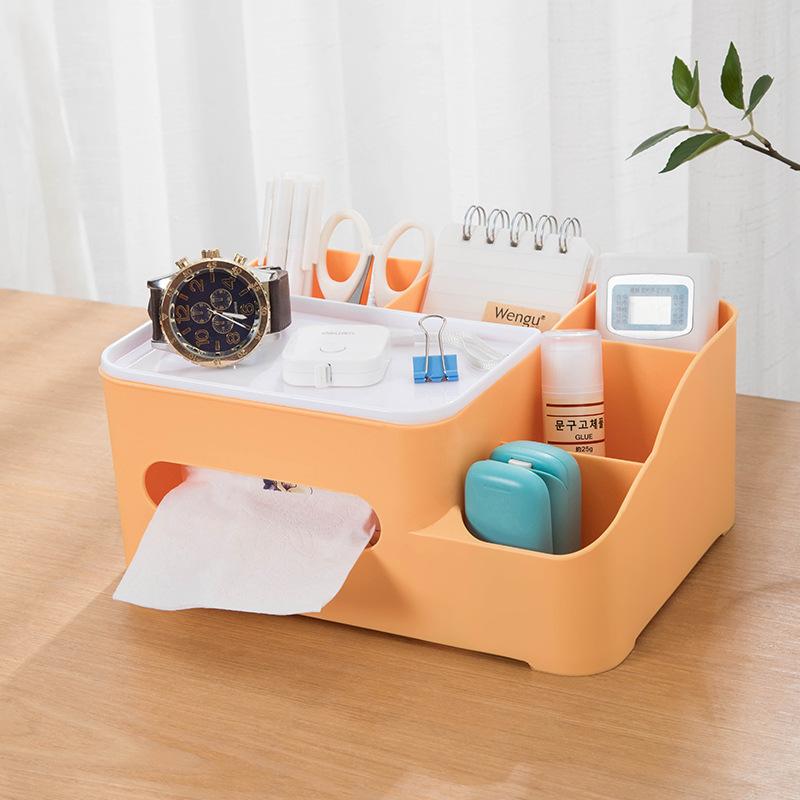 Tabletop Tissue Box Makeup Organizer Paper Box Cover Desktop Storage Box Phone Holder Cosmetic Storage Rack Napkin Holder