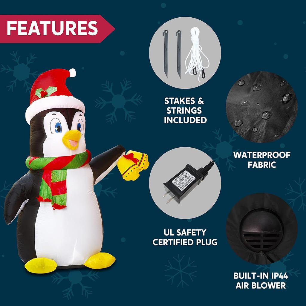 JOYFY 5 FT Christmas Inflatable Penguin Decoration with Built-in LEDs for Christmas Party Indoor Outdoor Décor