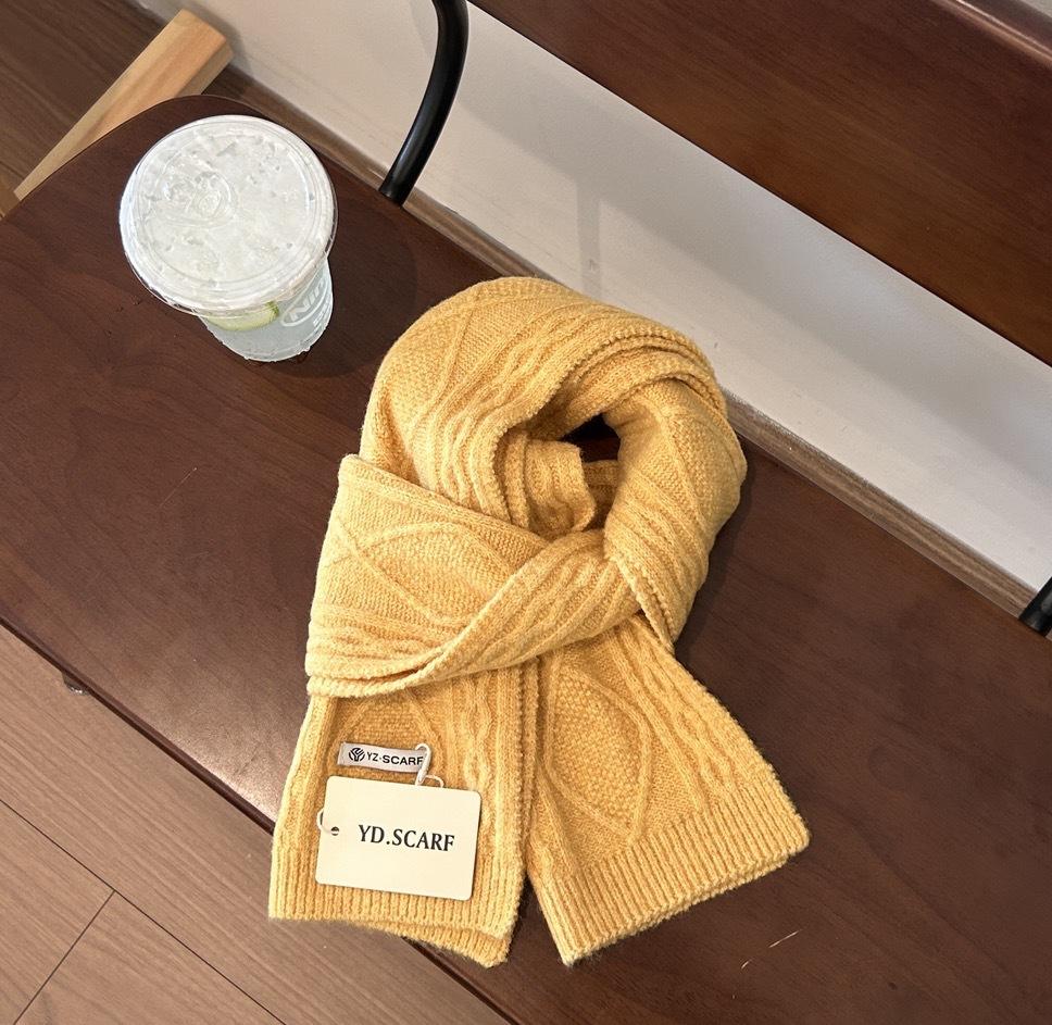 16 New Rhombus Blended Korean Knitted Wool Scarf Women's Winter Warm Versatile Student Solid Color Shawl
