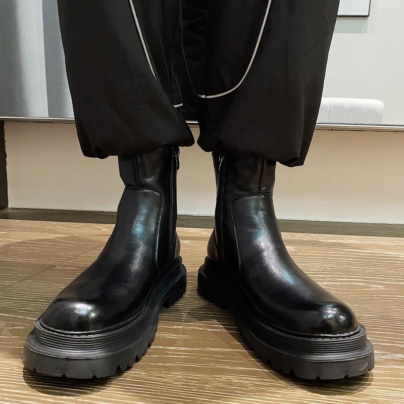 Chelsea boots leather thick-soled short boots high-top pipe boots winter velvet medium-top Martin boots 38 is equivalent to casual shoe size 39