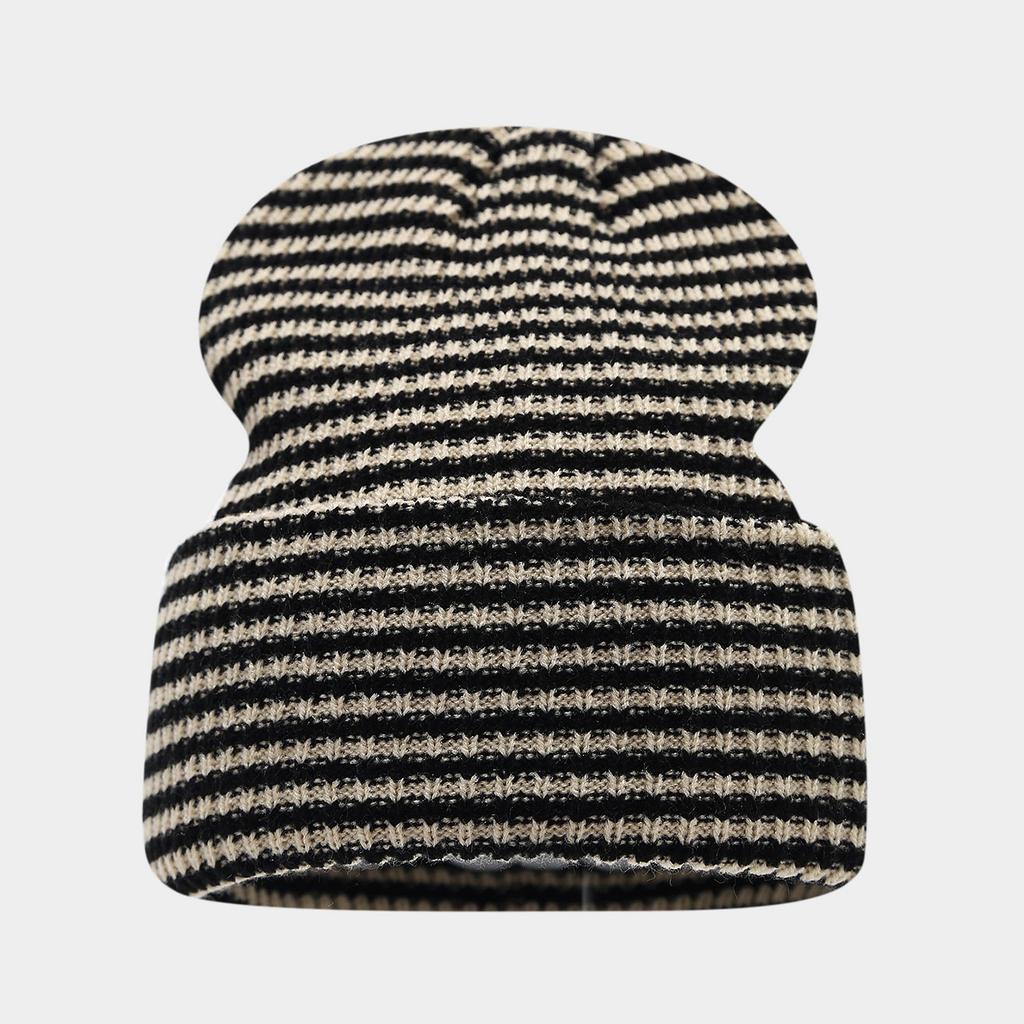 Contrast Color Flanged Striped Knitted Hat Autumn and Winter Outdoor Casual Thermal Pullover Hat Women's Casual Versatile Wool Hat