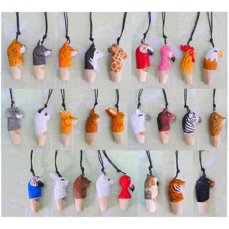 Outdoor Family Entertainment Wood Carved Whistle Necklace for Children Choker