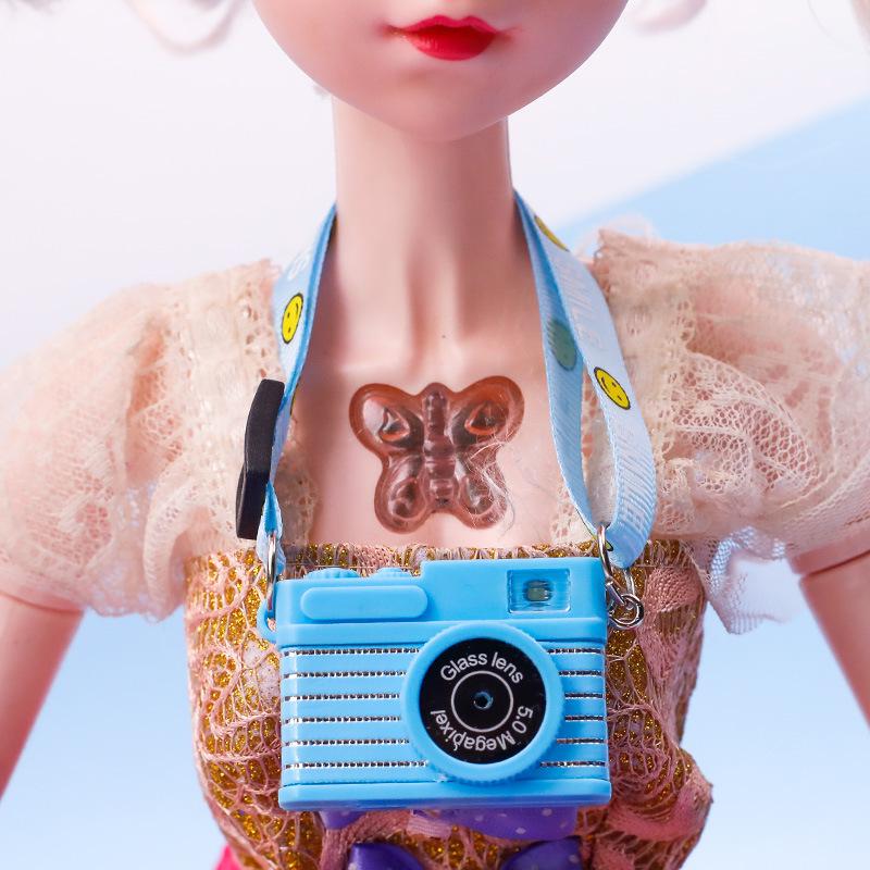 Smiling Plush Toy Dog with Webbing Strap and Sounding Cartoon Camera Pendant Necklace