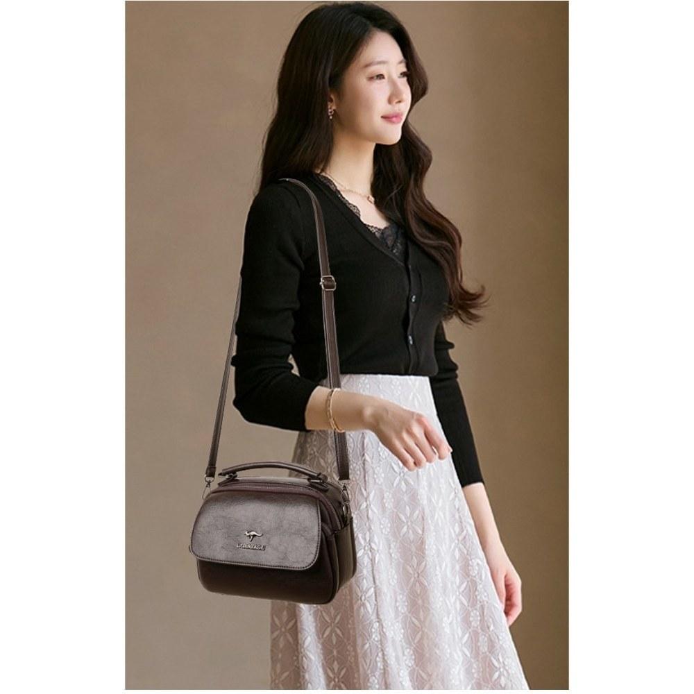 Women Multi Compartment Soft Faux Leather Handbag with Detachable Crossbody Strap for Daily Commute