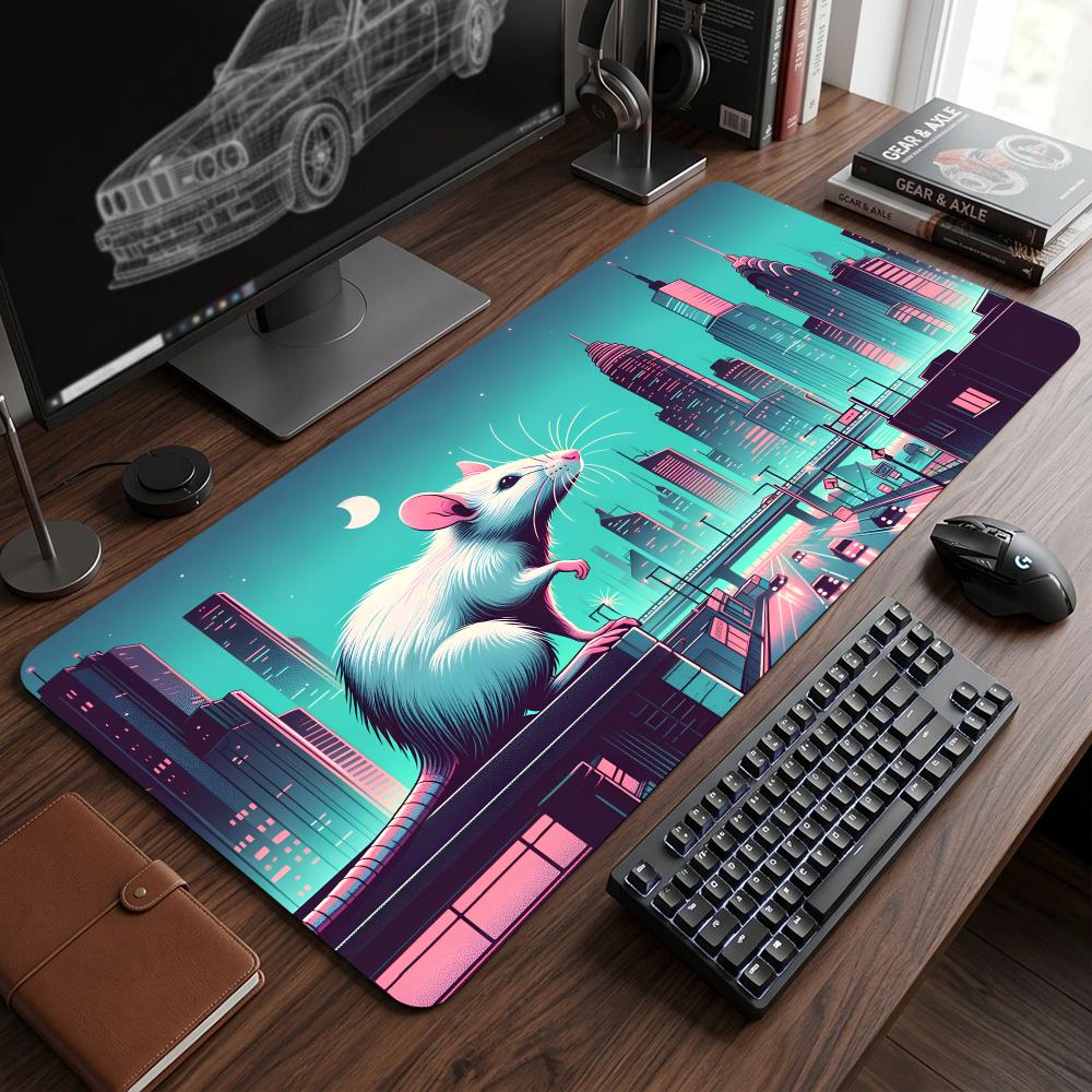 Retro Neon City Large Gaming Mouse Pad Non Slip Rubber Extended Keyboard Desk Mat for PC Gamer Home Office Table Decor Mousepad