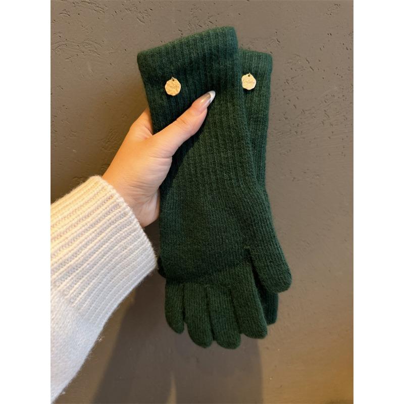 

Теплые и удлиненные вязаные перчатки из кроличьего меха однотонного цвета для женщин, модные перчатки для велоспорта без пальцев с сенсорным экраном, шерстяные перчатки One size