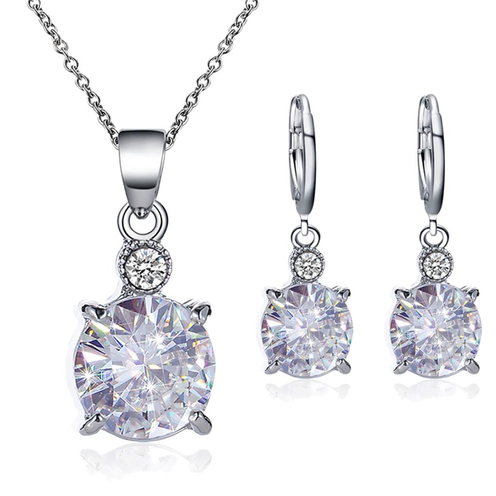 Zircon Crystal Earring Necklace Set Of Modern Style Brewer Round