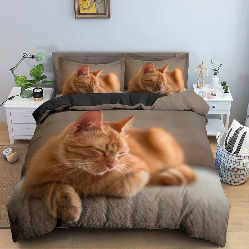 Sphynx Cat King Queen Duvet Cover Lovely Pet Kitty Bedding Set For Kids Teens Adults Animal Grey 2/3pcs Polyester Quilt Cover
