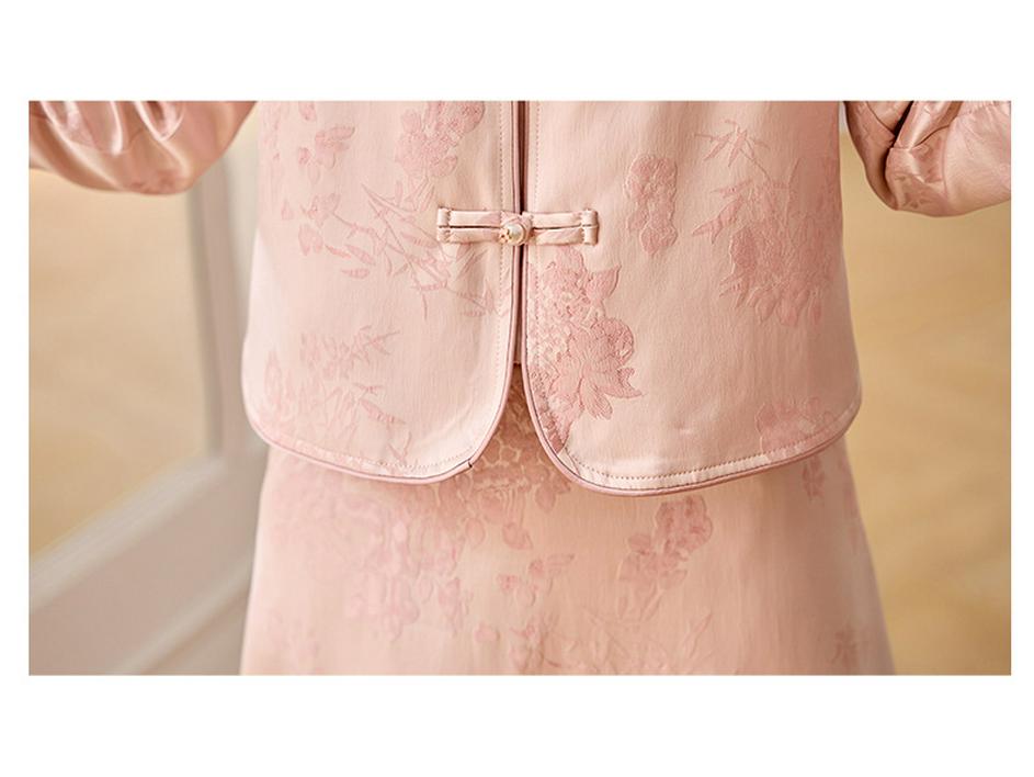 Set Jachetă și Fustă Retro Chinezesc Jacquard cu Nasturi Broască pentru Femei 2025