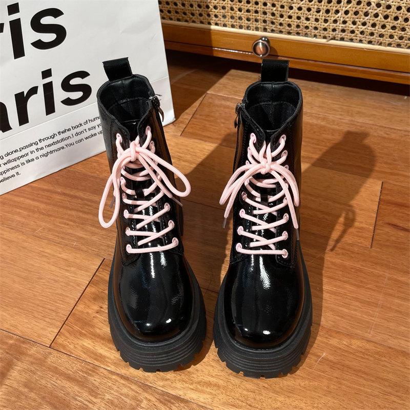 Fashion Winter New Style Fashion Boots Women’s Mid-tube Thick Heel Soft leather Lace up design Ankle Boots Women’s Chunky Platform Boots