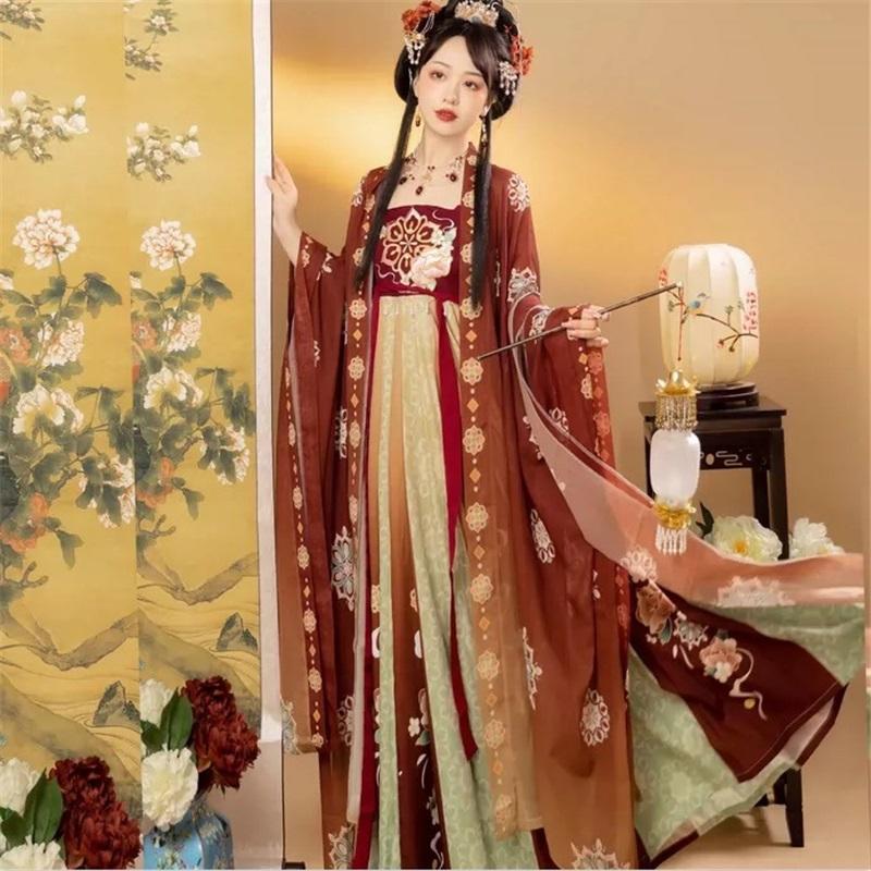 Large Size Chinese Tang Dynasty Style Hanfu For Women, Embroidered Waist Length Hanfu Skirt, Daily Set