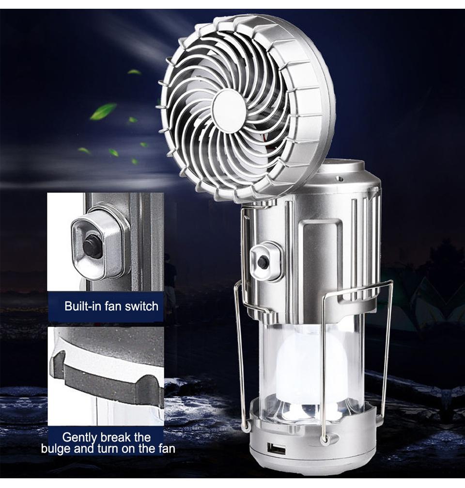 Handheld Camping Light Fan Solar Light Powerful Solar Lamp Rechargeable Bulb Lamp Portable Outdoor Solar Lantern