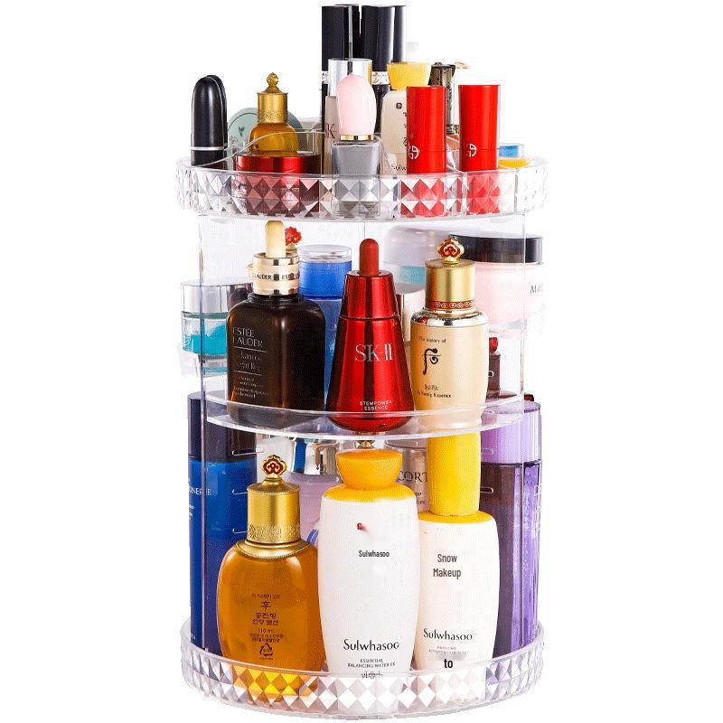 Transparenter drehbarer Make-up-Organizer mit Diamantmuster für den Schminktisch