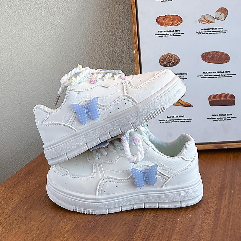 White Thick-Soled Kids' Sports Shoes for Girls - Casual Spring/Autumn 2026 Board Style for Middle and Older Children
