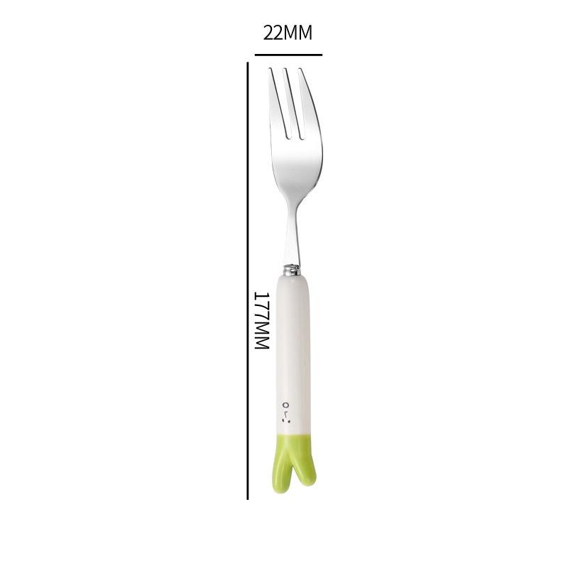 Cutlery Cartoon Scallion Spoon Fork Portable Lunch Tableware Stainless Steel Travel Dinnerware Kitchen Accessories
