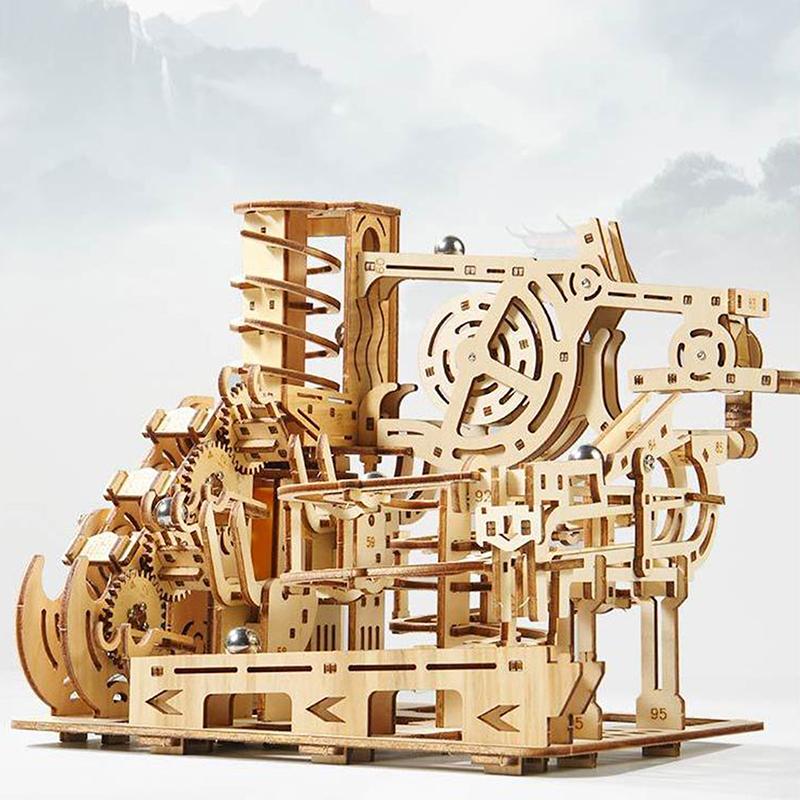 1 Set Marble Run Kit 3D Wooden Spiral Plank Road Puzzles Electric Catapult Track Device Mechanical Model Assembly Gift For Kids