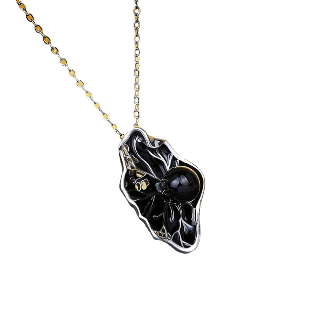 Personality Lotus Leaf Women'S Light Luxury Black Epoxy Flower Retro Pendant Necklace