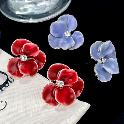 Boucles d'oreilles à clous émail Papillon Fleur Pétales Mode Pour Femmes Fille Mariage Zircon Tempérament Dame Losange Pendientes