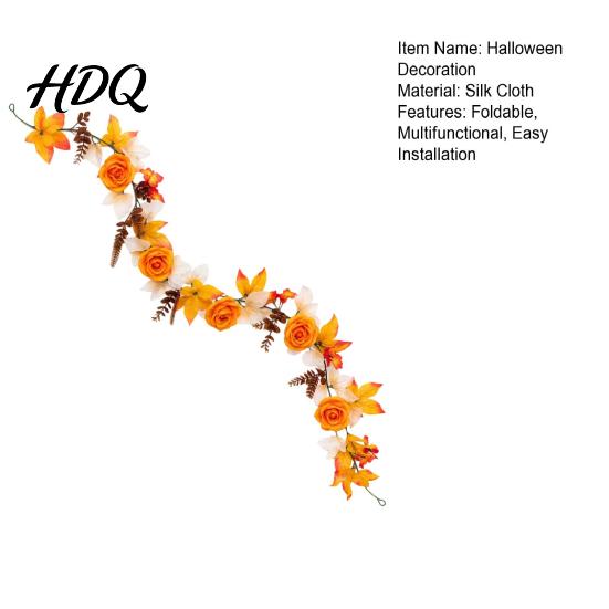 Fall Harvest Decorations 180cm Artificial Vine Hanging Door Wreath with Pumpkins Berries Maple Leaves Indoor