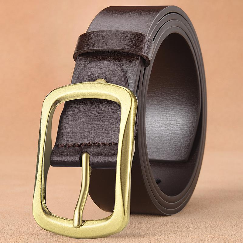 Men's Soft Leather Belt with Alloy Japanese Antique Buckle, Copper Pin