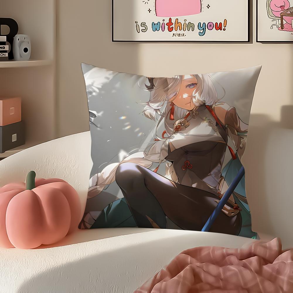 Game Genshin ShenHe Cushion Cover Pillowcase Short Plush Invisible zipper Room Sofa Cushion Cover