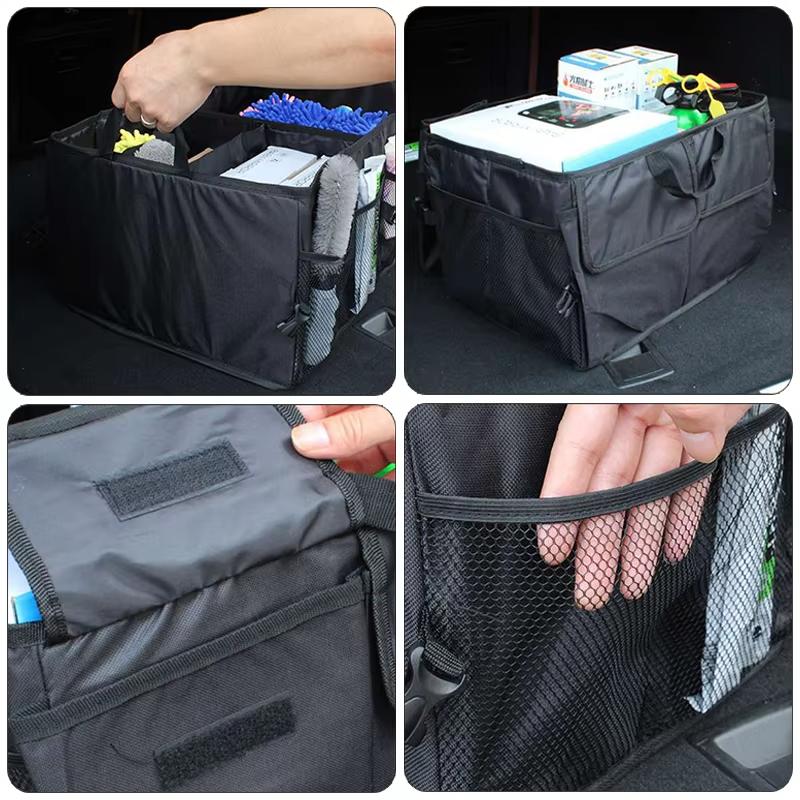 Collapsible Car Trunk Organizer With Mesh Pockets Portable Multi-Compartment Storage Box For Suv Truck Auto Cargo Organization
