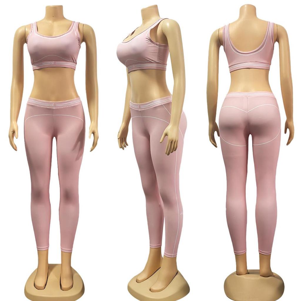 Y9006 Women's Summer Letter Print Yoga Sports Casual Two-Piece Set