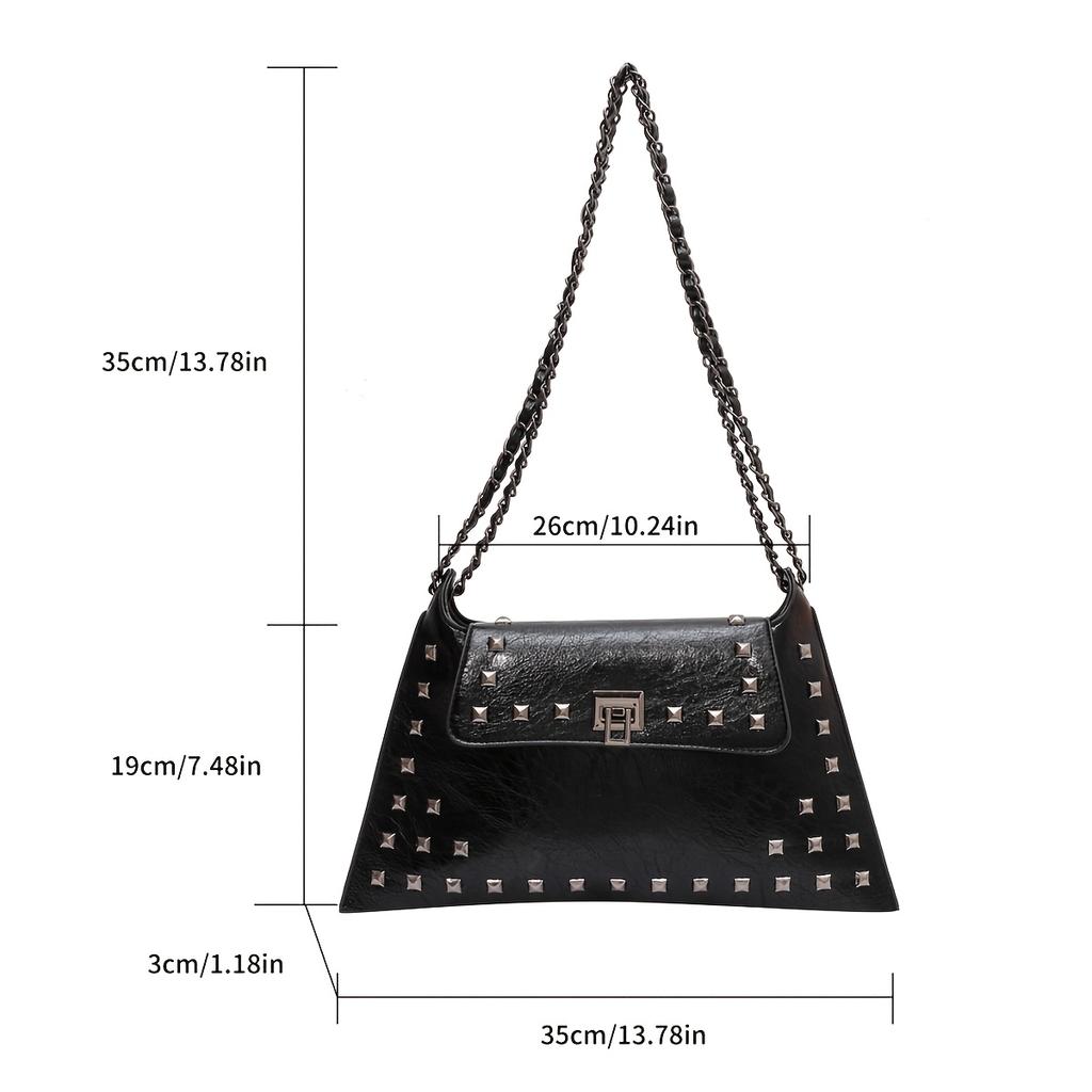 Golden Leather Texture Single Shoulder Casual Women's Hand-held Bag - Vintage Rivets Armpit Slung