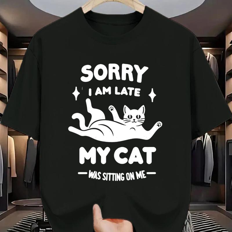 

Must-have for Cat Lovers: Round-neck T-shirt with Fun Text Prints, Expressing Personality in a Relaxed and Humorous Way XS