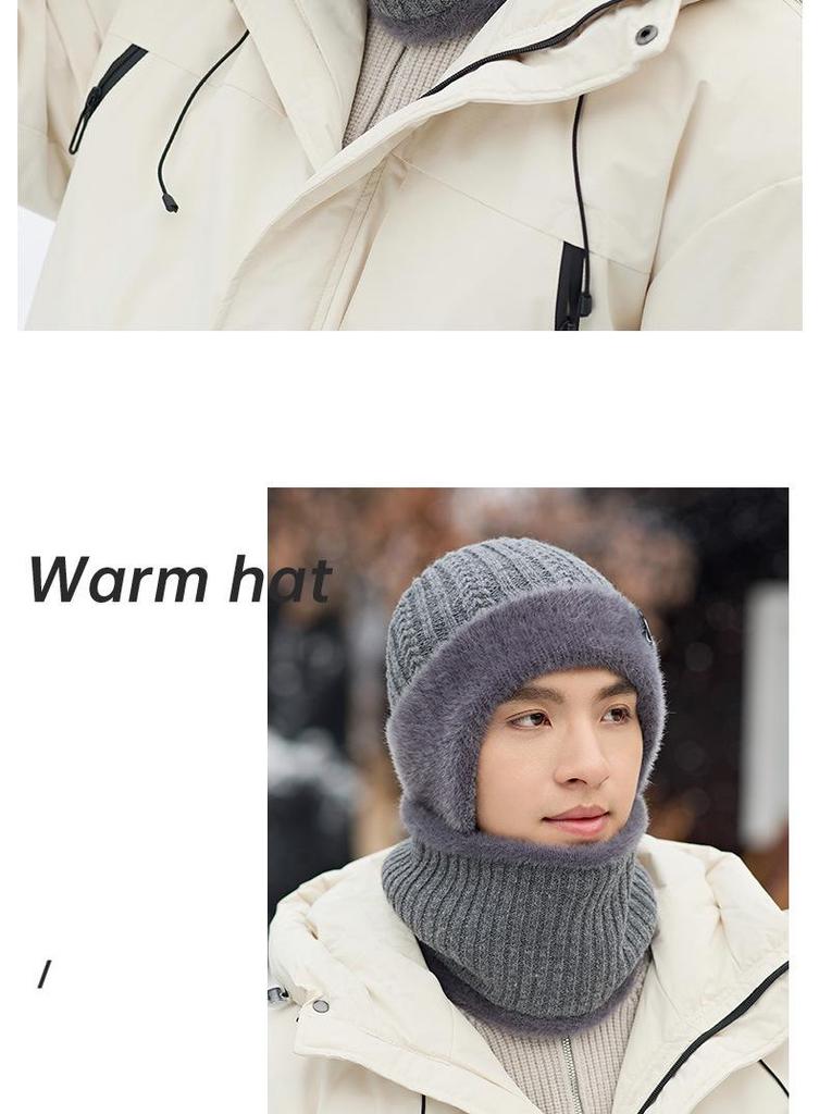Men's Winter Black Velvet Pullover Hat & Scarf Set for Cycling - Windproof and Warm