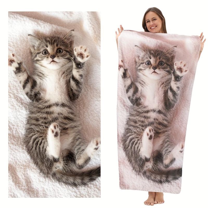 Extragroßes Süßes Katzenmotiv Mikrofaser Strandtuch Super Saugfähig Schnell Trocknend Leicht für Reisen Fitnessstudio Dusche Camping Geschenk für W