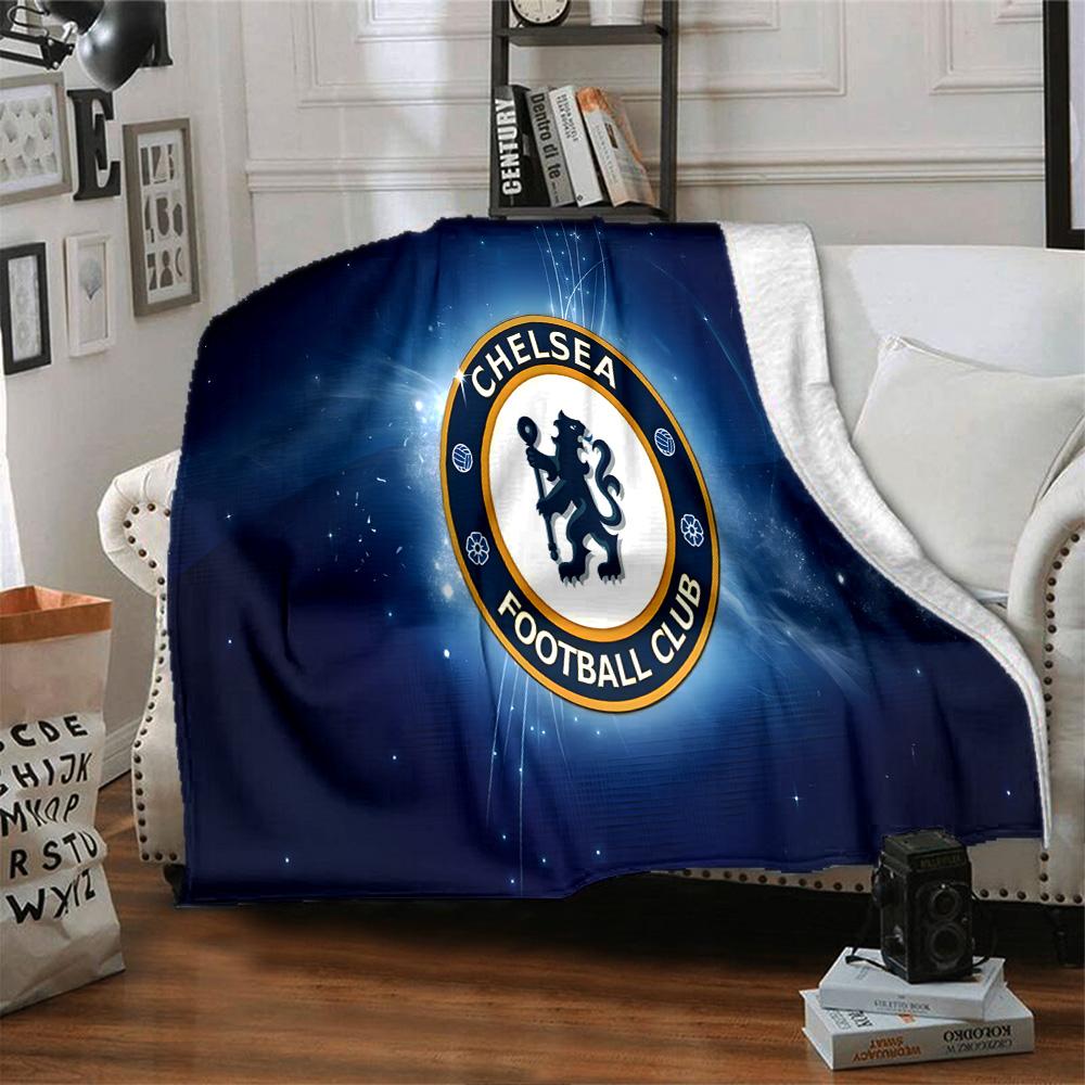 Chelsea Football Club Crest Flannel Blanket, Soft Polyester, Modern Design, All-Season for Camping, Travel, Gifts for holidays or birthdays