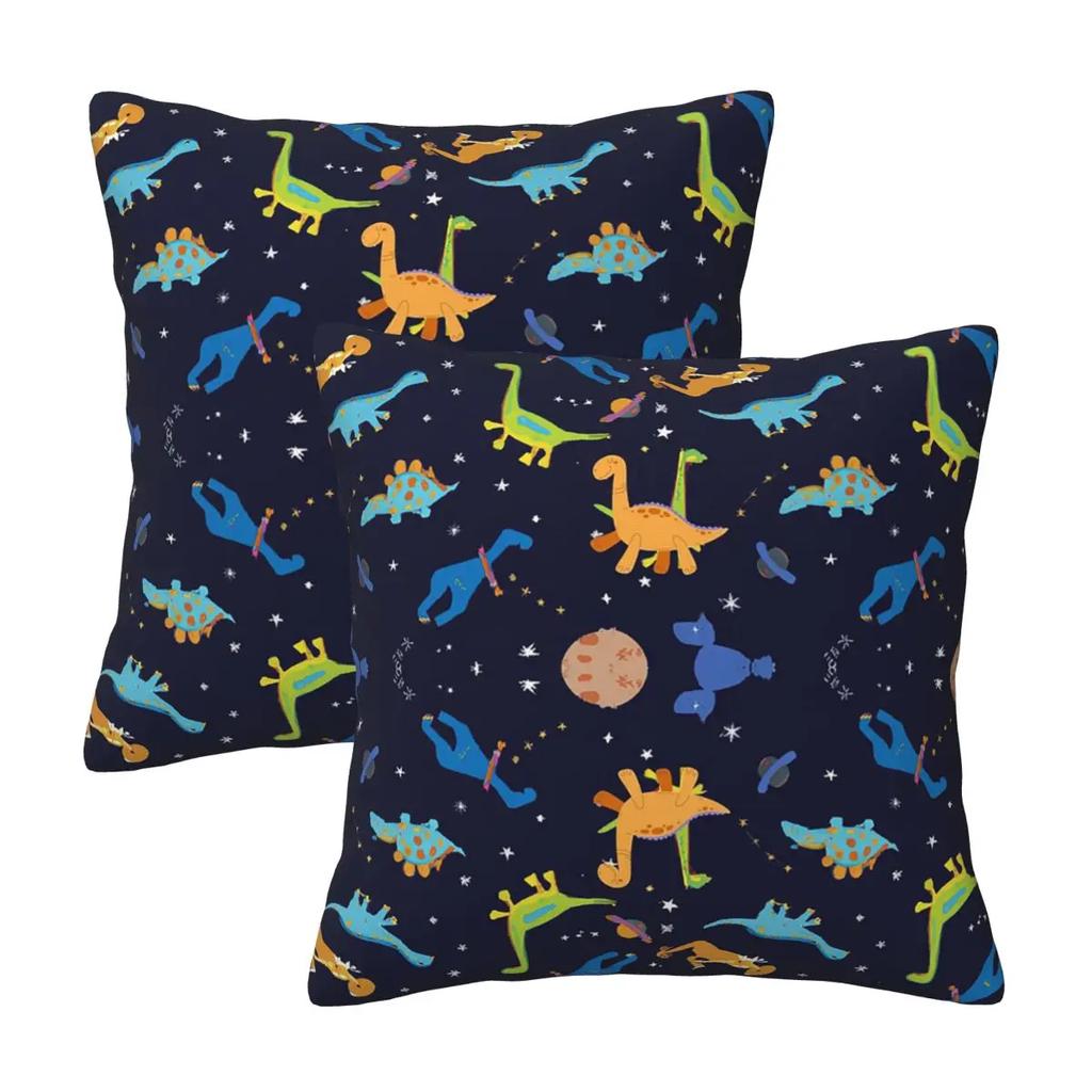 Dinosaur Dinosaurs In Space 2 pcs Square Pillowcase Pillow Cover Cushion Decor Comfort Throw Pillow for Home Car