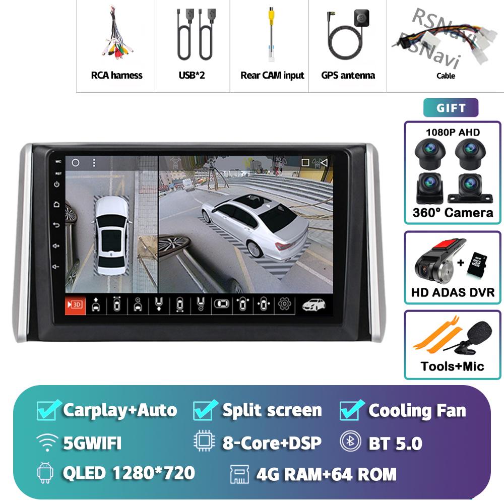 Android 14 Carplay Car Radio For Toyota RAV4 XA50 2018 - 2020 Multimedia Video Player Navigation GPS Stereo 2Din DVD 360 Camera