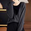 Top for Women Autumn Winter Large Size Loose Long Sleeve Faux Two-piece Versatile V-Neck Pullover Top