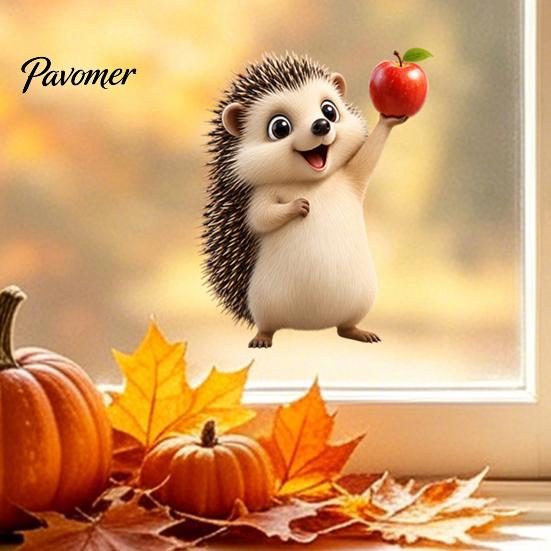 Maple Leaf Window Decals Fall Static Clings, Autumn Hedgehog Glass Decals, Reusable Decorations PVC Stickers for Home, Shop Storefront Harvest Season