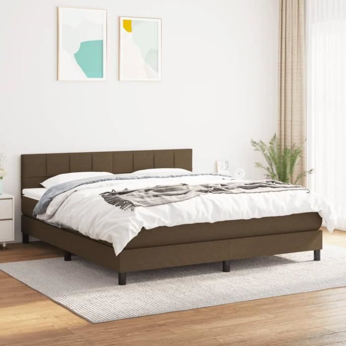 3140068 vidaXL Lit à sommier tapissier avec matelas Marron foncé 160x200 cm