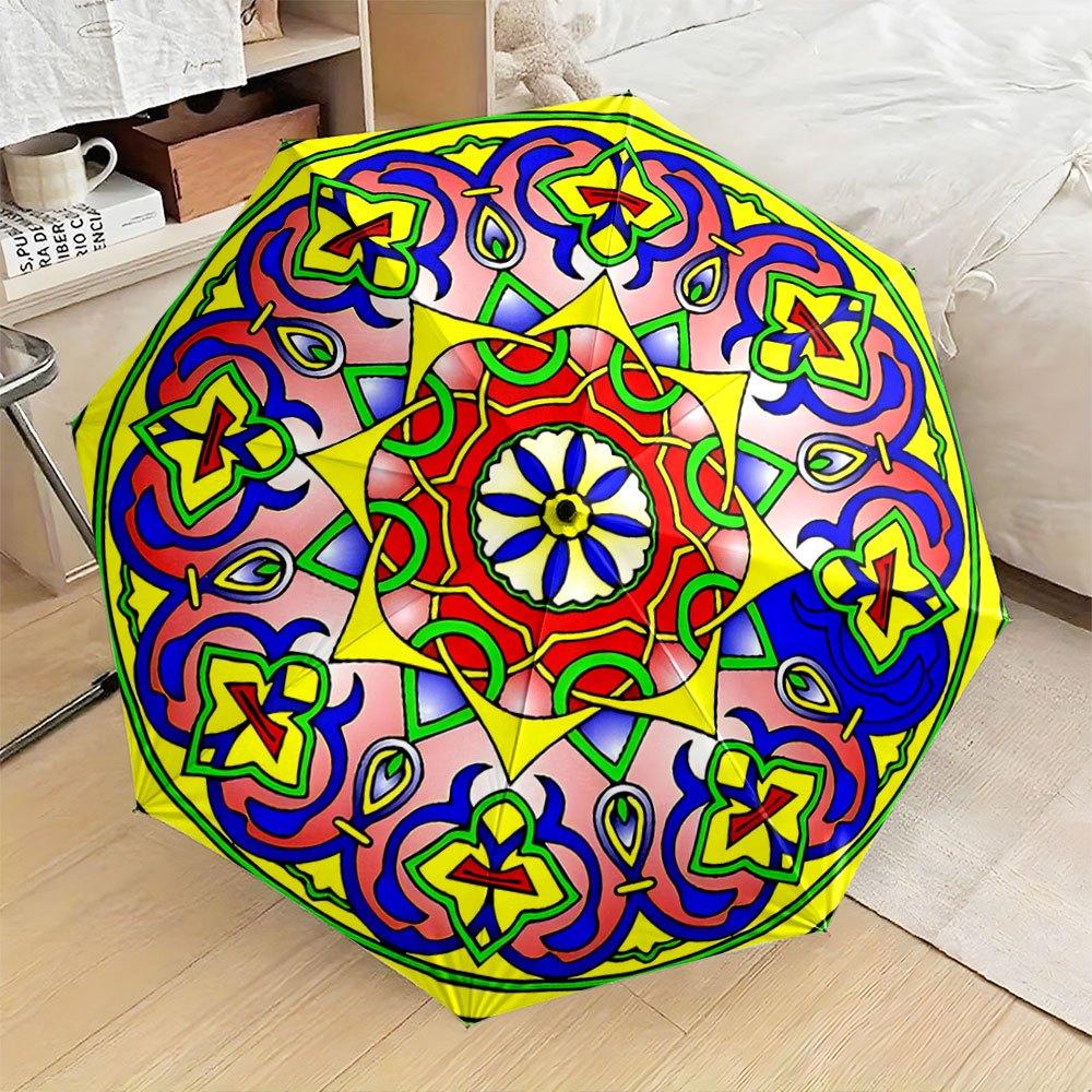 

Automatic Folding Umbrella A colorful mandala-inspired geometric pattern. Portable collapsible design, casual outdoor accessor (as the picture,Iron&8K)