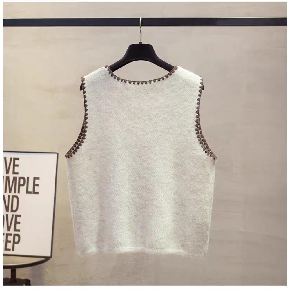 2026 Autumn New Women Sweater Knitting Fashion Tops Cardigan Lady Sleeveless Embroidery Floral Vest Tank Shirt Loose Casual