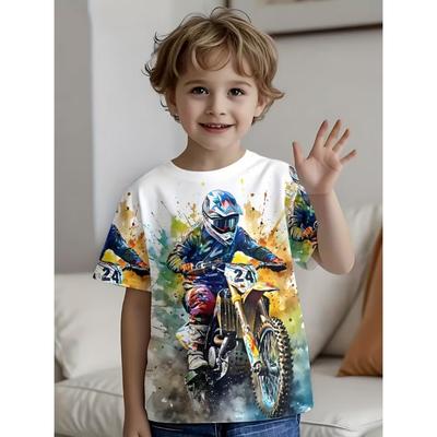 Koszulka dla chłopców z nadrukiem 3D dla motocyklisty, koszulka z krótkim rękawem, koszulka dla chłopców, koszulka z nadrukiem 3D, koszulka z krótkim rękawem, modna, letnia, uliczna, dziecięca