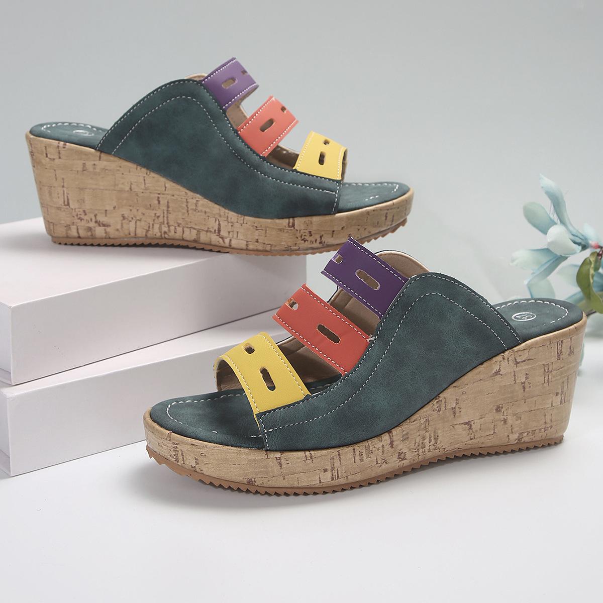 

Large size color matching sandals new muffin wedge heel fish mouth platform sandals suede women s sandals 43